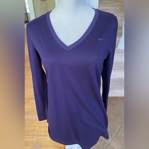 Nike Women's Dri-Fit Purple Long Sleeve V-Neck Top